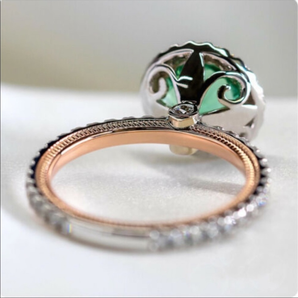 18K Gold Plated Emerald Halo Ring, CUTE RING, SHINY RING. - Picture 4 of 5